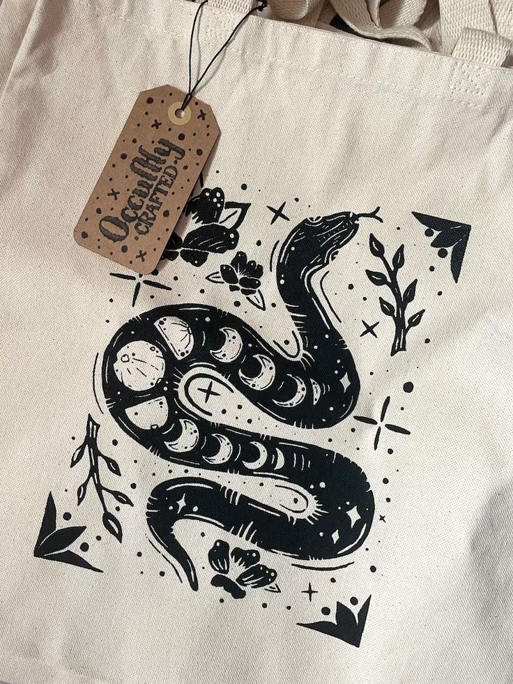 Lunar Phase Snake Cotton Tote Bag, Screenprint Totes, Gothic Tote, Best Tote Bags Ideas, Cute Tote Bags Ideas, Tote Bag Design Ideas, Girls Tote Bag, Best Canvas Tote Bags Ideas