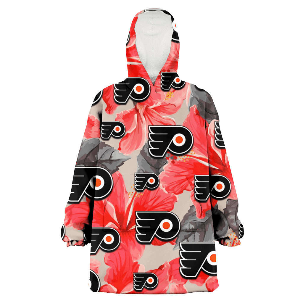 Philadelphia Flyers Red Hibiscus Gray Leaf Gainsboro Background 3D Printed Hoodie Blanket Snug Hoodie