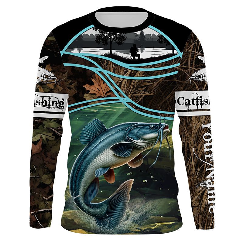 Giant catfish fishing team camo custom name UV protection fishing shirts NQSD85  - Foxyshop Fashion
