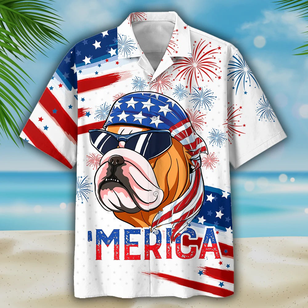 Bulldog Hawaiian Shirt, Independence Day Is Coming Aloha Beach Shirts, Dog Hawaiian Shirt For 4Th Of July