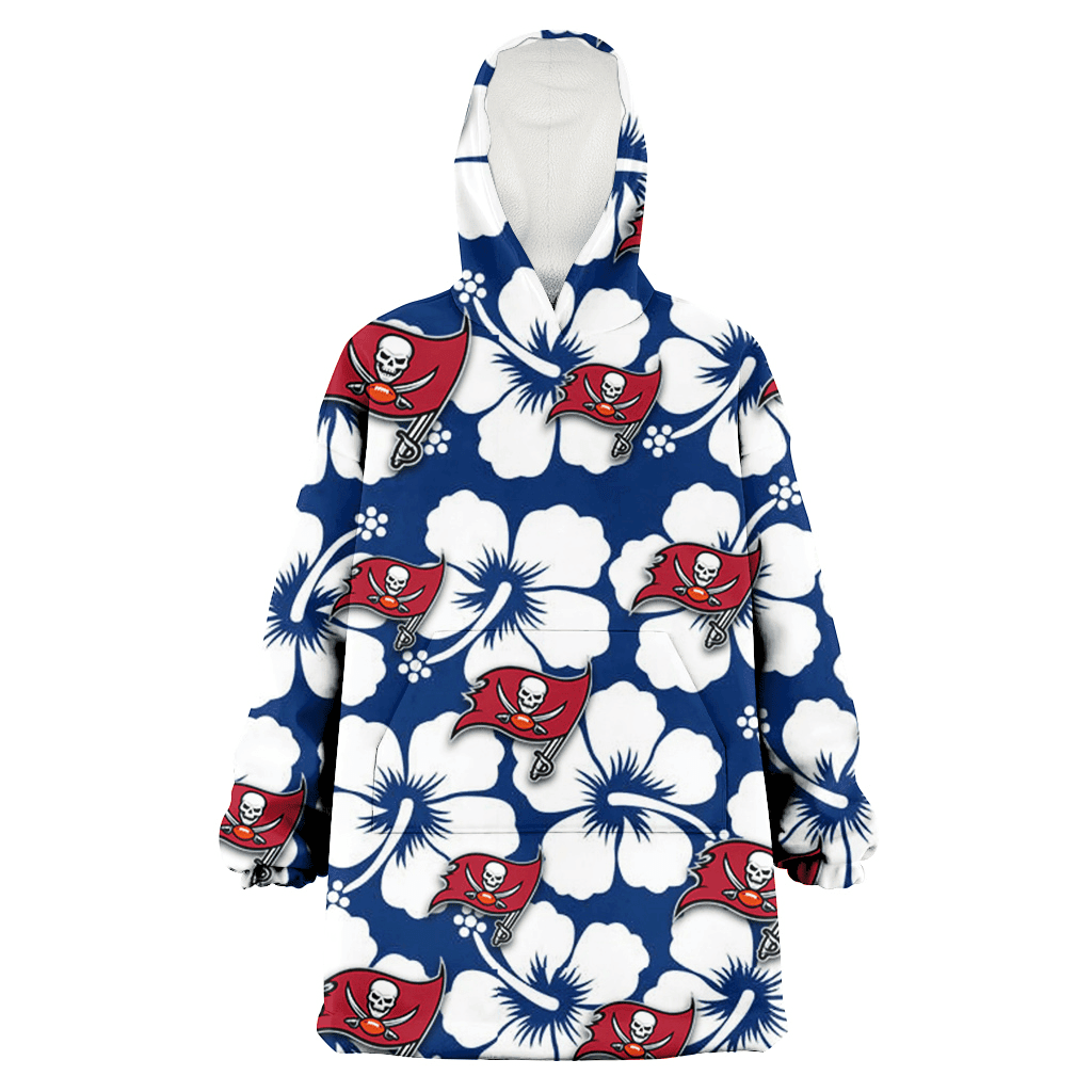 Tampa Bay Buccaneers Modern White Hibiscus Navy Background 3D Printed Hoodie Blanket Snug Hoodie