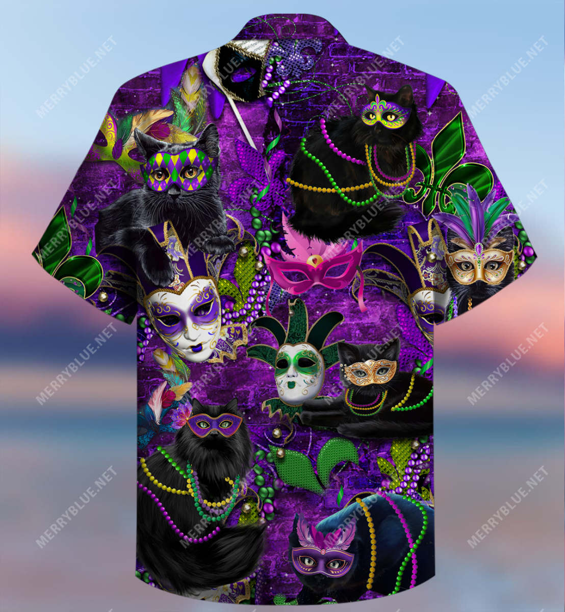 Black Cats Mardi Gras Carnival Hawaiian Shirt , Gift For Cat Lovers In Mardi Gras Holiday