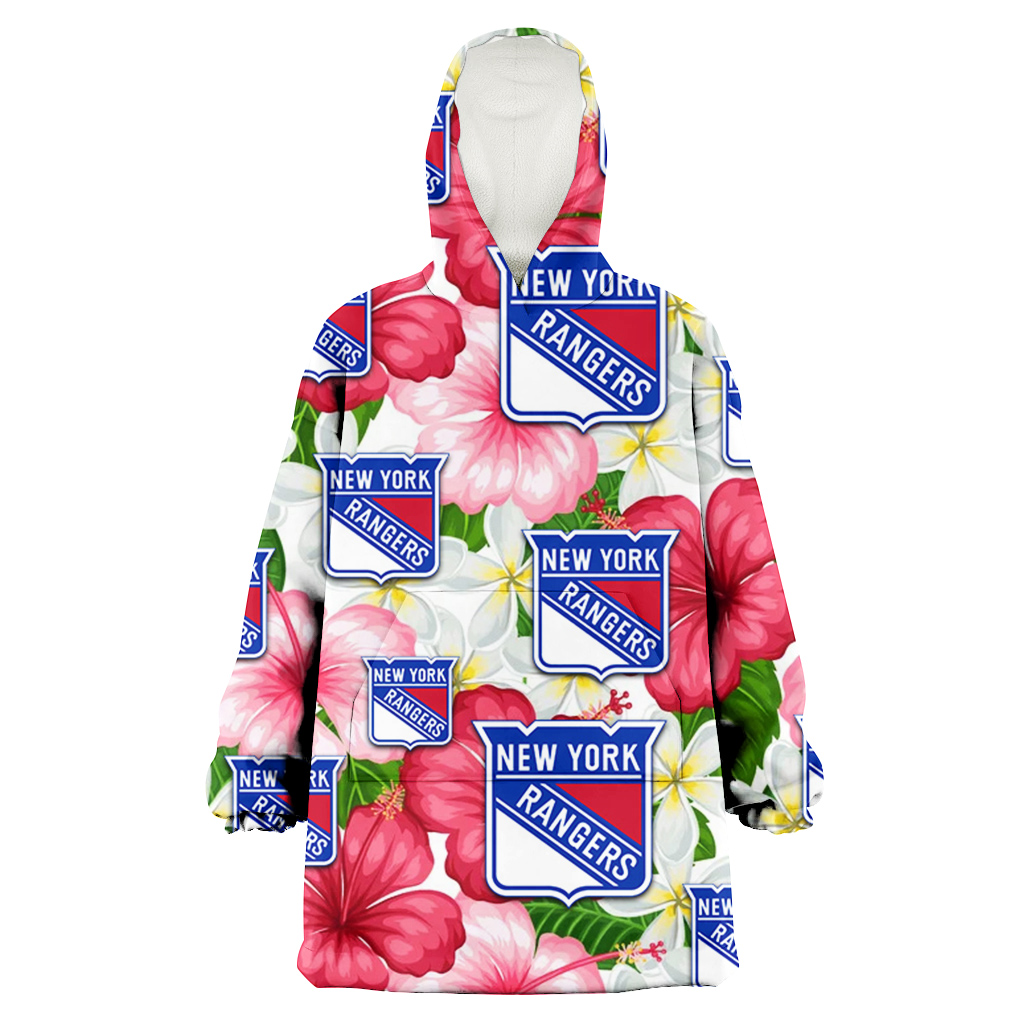 New York Rangers White Porcelain Flower Pink Hibiscus White Background 3D Printed Hoodie Blanket Snug Hoodie