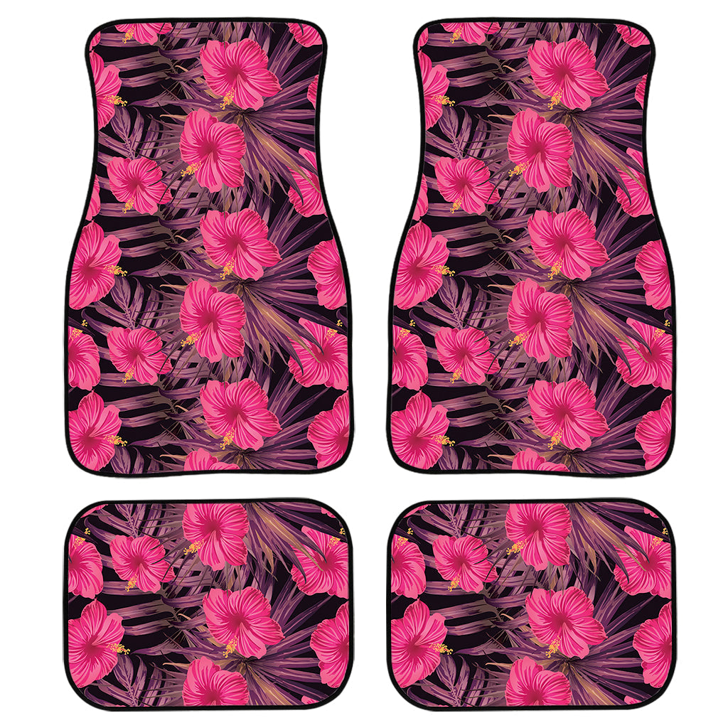 Pink Hawaiian Hibiscus Pattern Print Front And Back Car Floor Mats, Front Car Mat