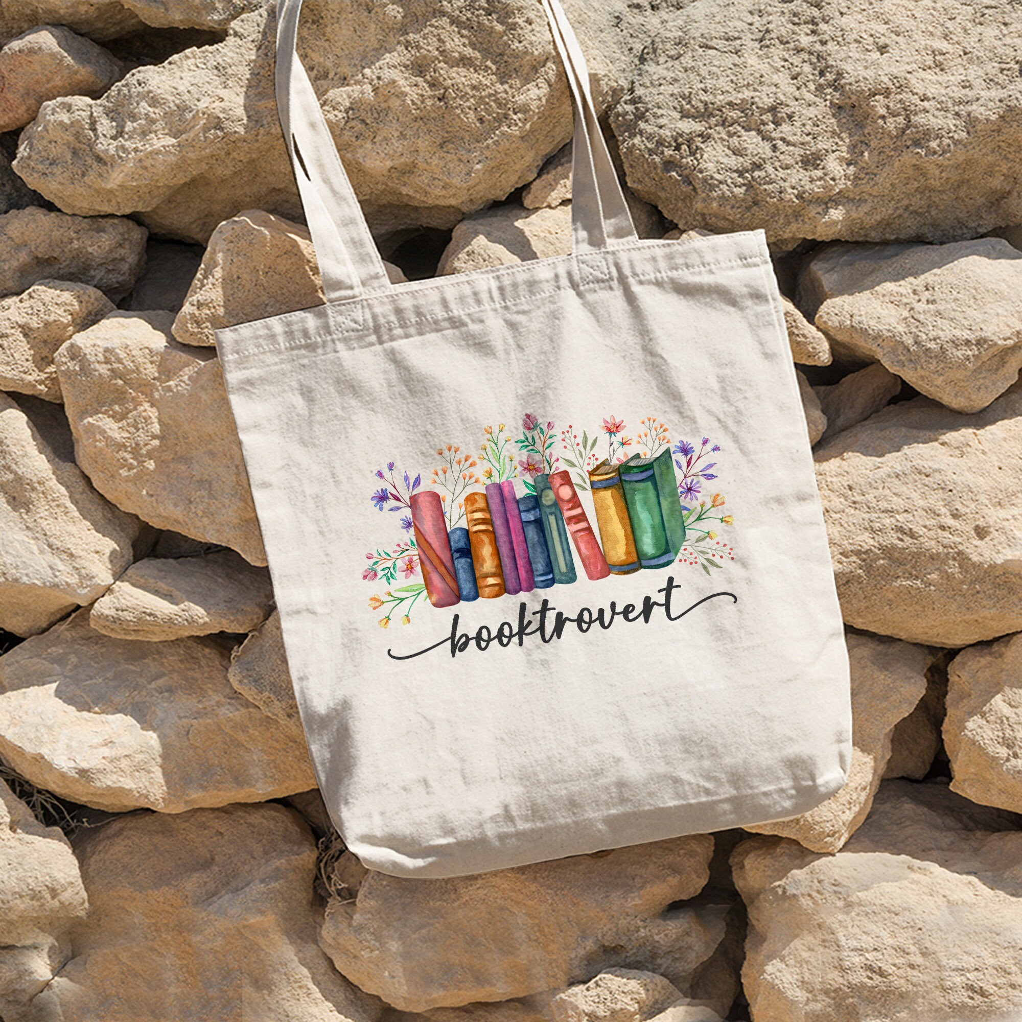 Booktrovert Tote Bag, Flowers Books for Book Lover Gift for Book Lover, Gift For Bookworms, Book Wildflowers Readers’ Tote, Reader Gift