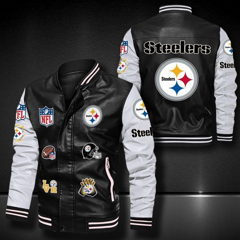 Pittsburgh Steelers Leather Varsity Jacket Bomber Coat