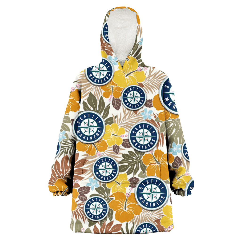 Seattle Mariners Brown Yellow Hibiscus White Background 3D Printed Hoodie Blanket Snug Hoodie