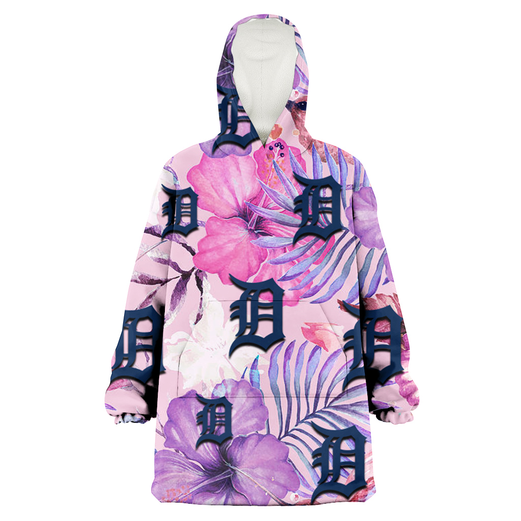 Detroit Tigers White Purple Hibiscus Pink Hummingbird Pink Background 3D Printed Hoodie Blanket Snug Hoodie