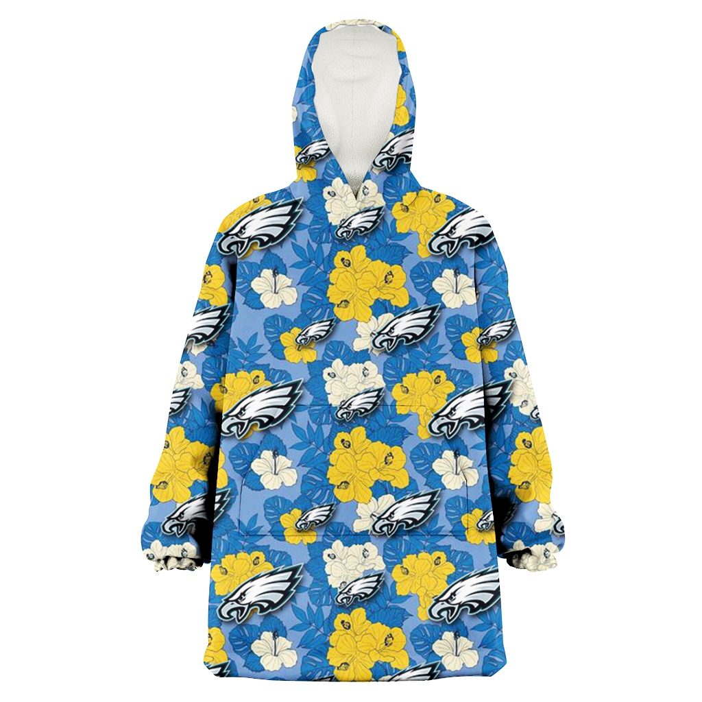 Philadelphia Eagles Yellow White Hibiscus Powder Blue Background 3D Printed Hoodie Blanket Snug Hoodie