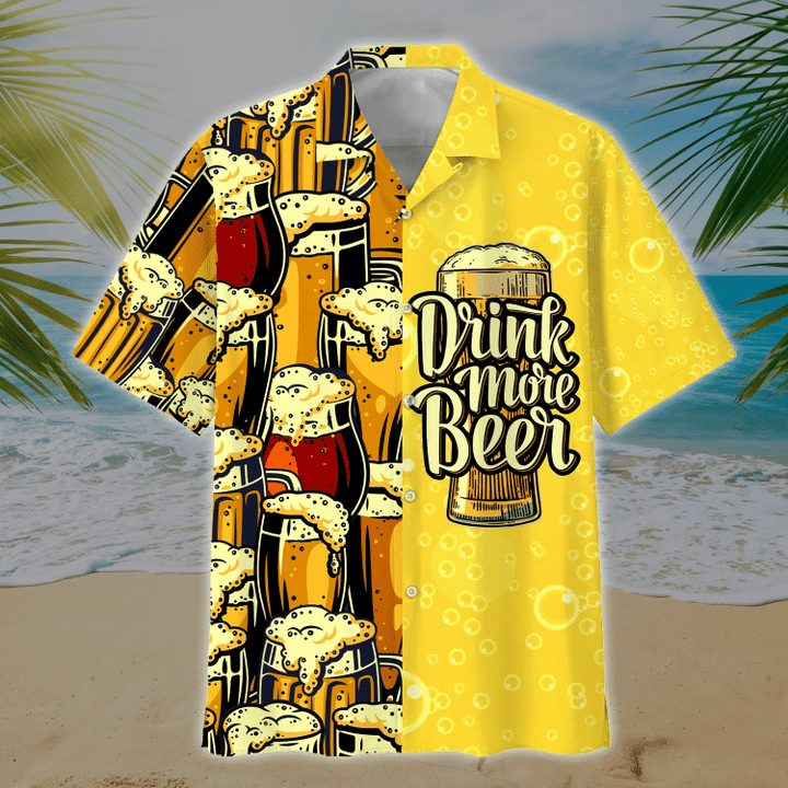 Beer Summer Hawaiian Shirt, Drink More Beer Watercolor Hawaiian Shirt, Hawaii Shirts Mens