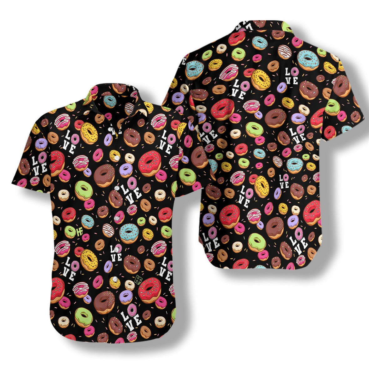 Donut Black Hawaiian Shirt, Colorful Summer Aloha Shirt For Men Women