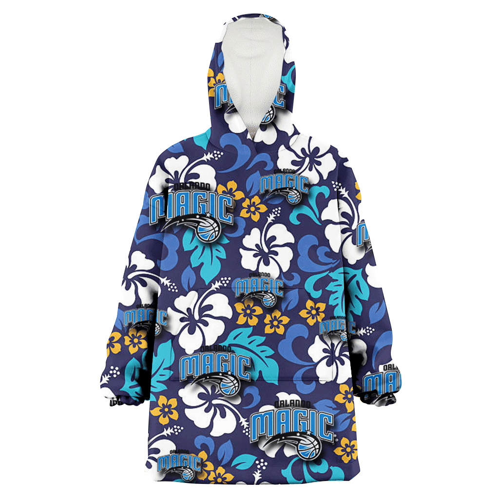 Orlando Magic White Hibiscus Ceramic Style Navy Background 3D Printed Hoodie Blanket Snug Hoodie