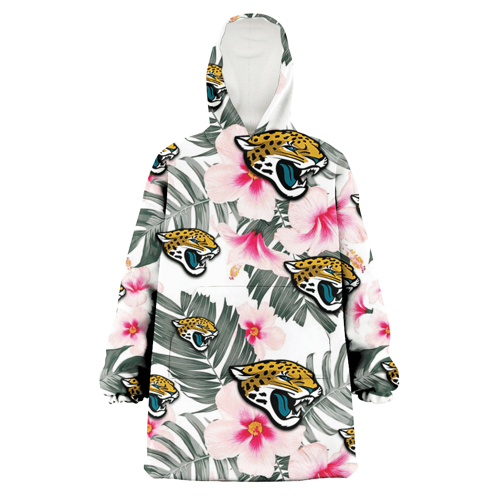 Jacksonville Jaguars White Hibiscus Green Leaf White Background 3D Printed Hoodie Blanket Snug Hoodie