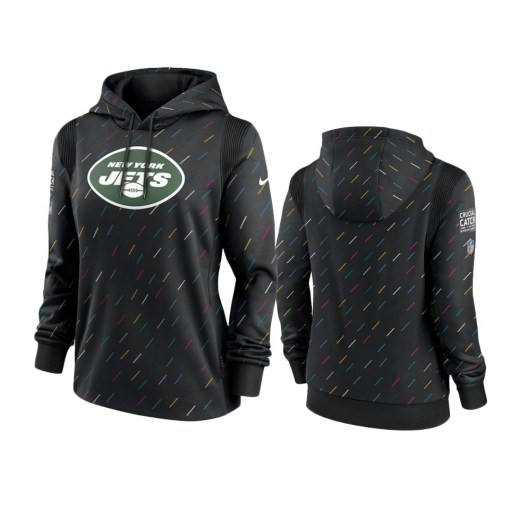 Women New York Jets Anthracite 2021 Crucial Catch Therma Pullover Hoodie