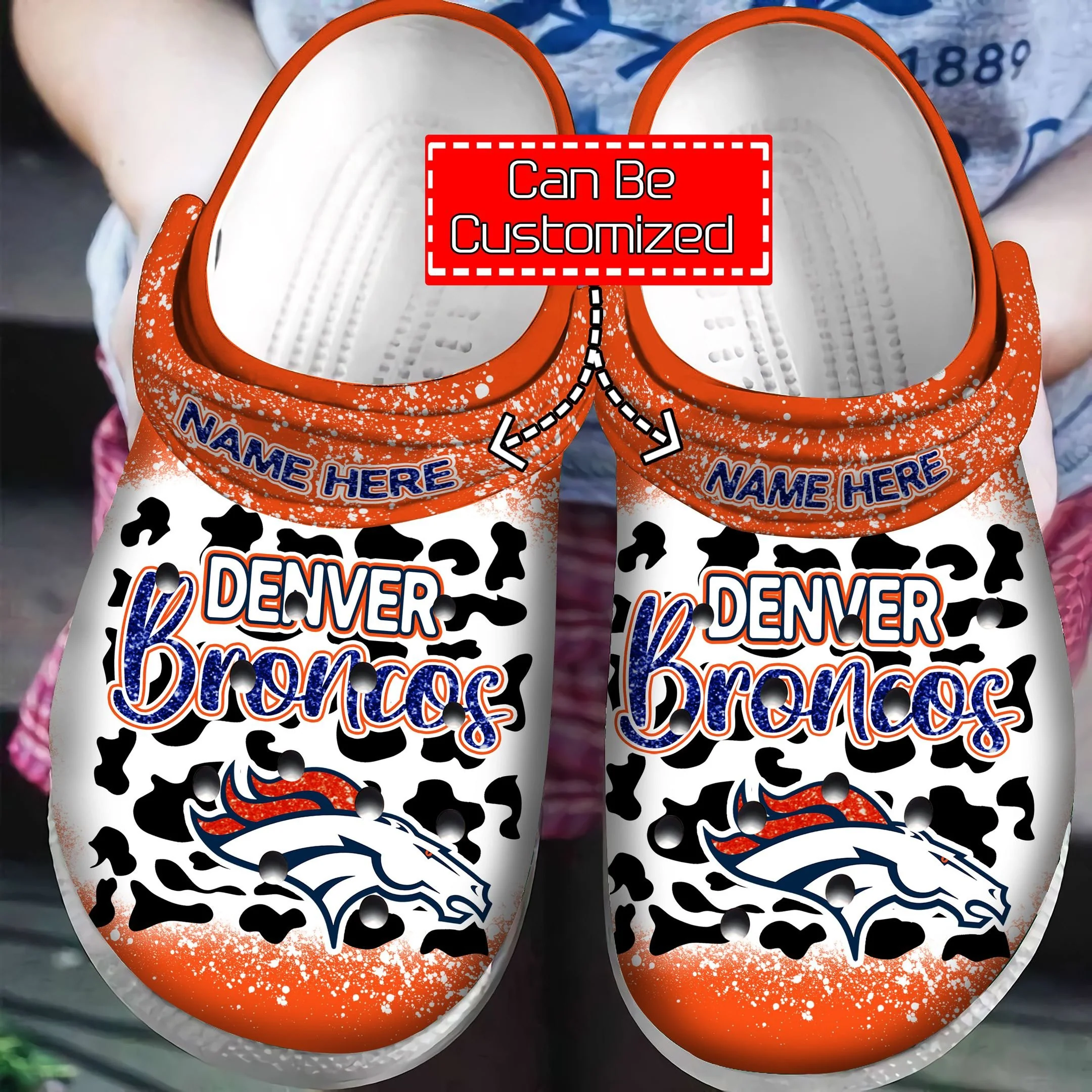 Denver Broncos Leopard Pattern Custom Name Crocss Clog Comfortable Shoes Ver513