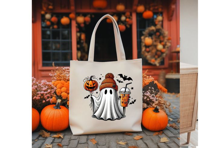 Ghost Cotton Canvas Tote and Trick or Treat Bag, Best Tote Bags Ideas, Cute Tote Bags Ideas, Tote Bag Design Ideas, Girls Tote Bag, Best Canvas Tote Bags Ideas