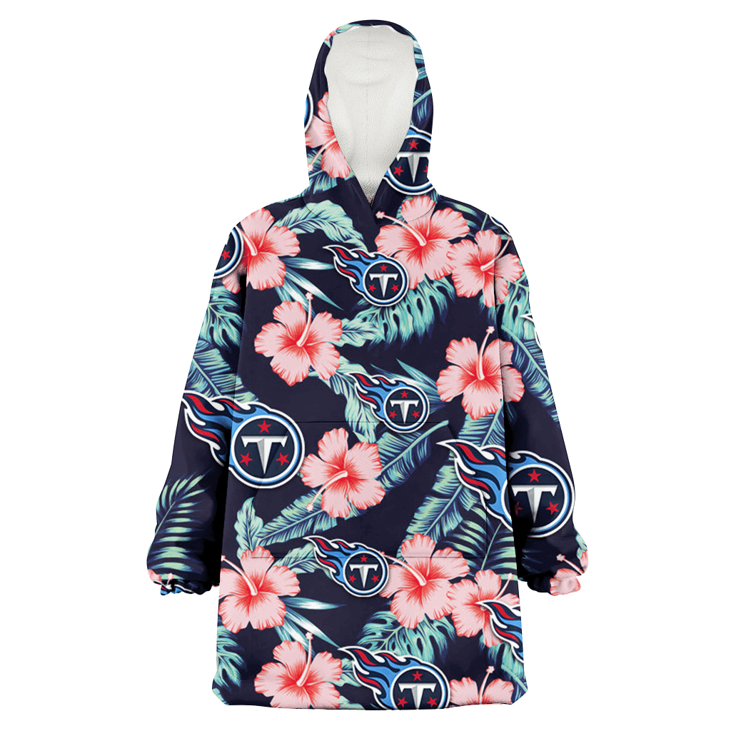 Tennessee Titans Coral Hibiscus Green Banana Leaf Black Background 3D Printed Hoodie Blanket Snug Hoodie