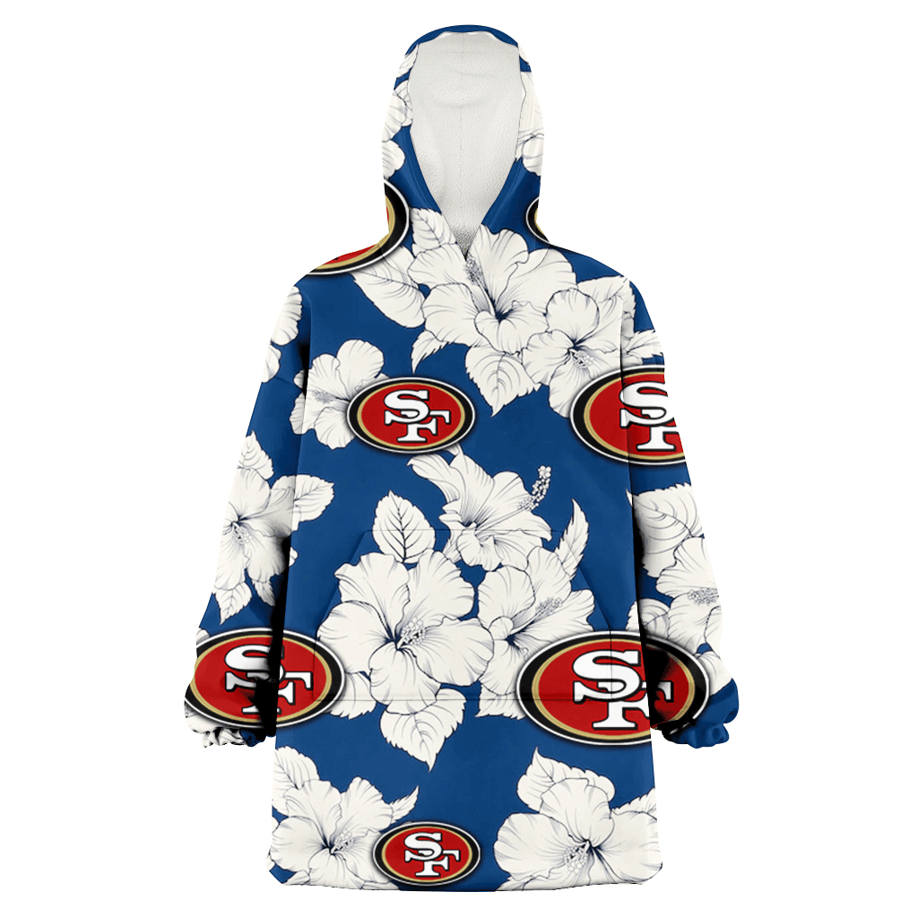 San Francisco 49ers White Big Hibiscus Blue Background 3D Printed Hoodie Blanket Snug Hoodie