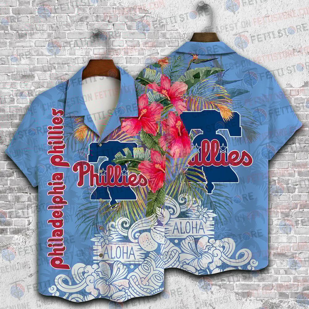Philadelphia Phillies Aloha Hibiscus Flowers Pattern Hawaiian Shirt