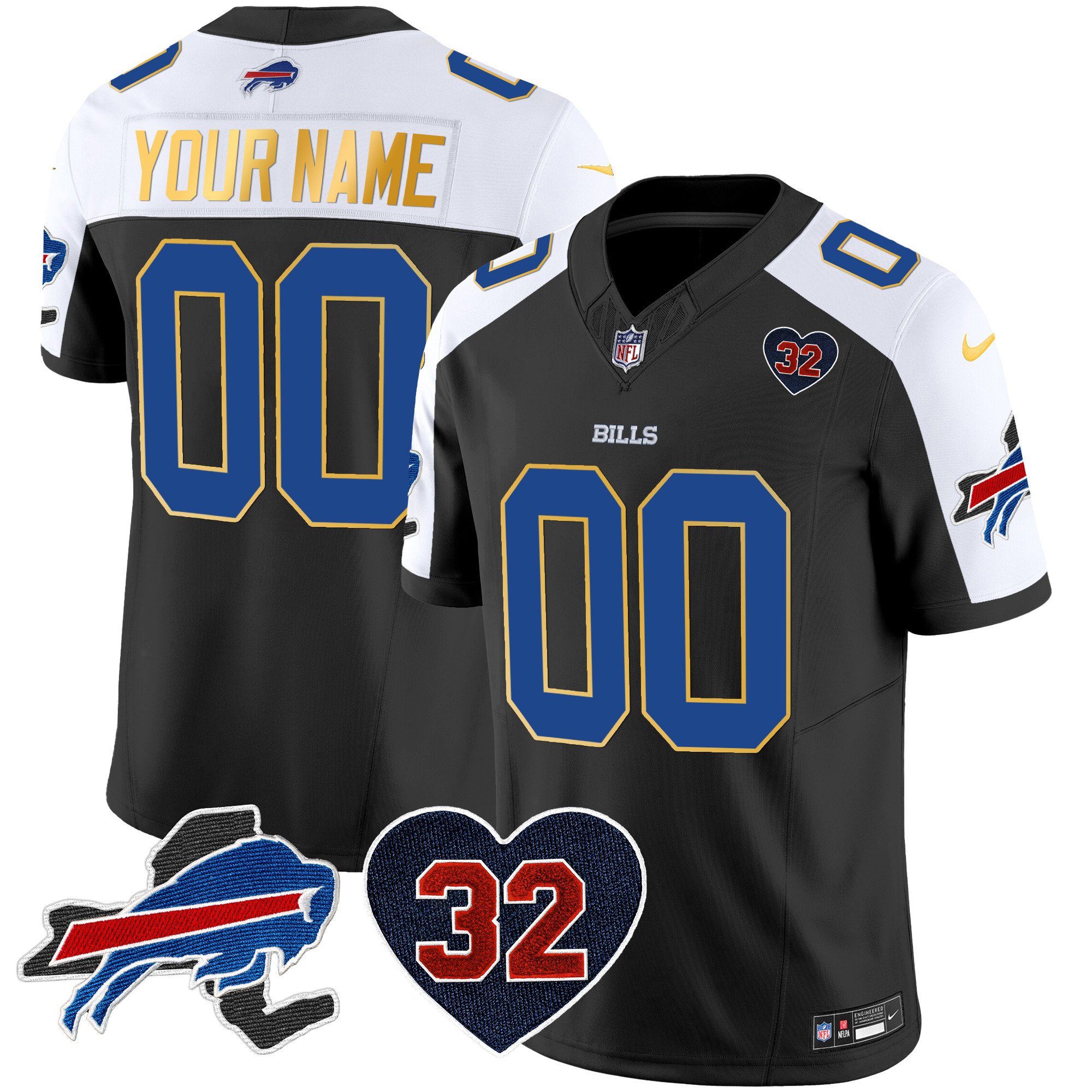 Bills O.J. Simpson Patch Gold Trim Vapor Limited Custom Jersey – All Stitched