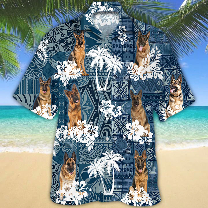 German Shepherd Hawaiian Shirt, Flower Dog Short Sleeve Hawaiian Aloha Shirt, Hawaiian Shirt For Men, Women