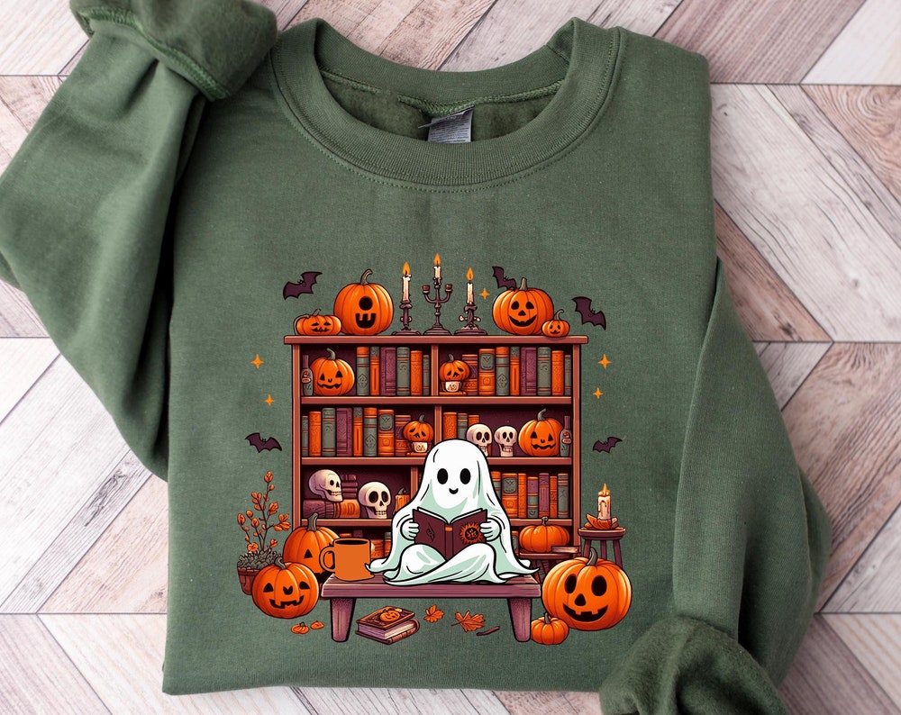 Ghost Reading Books Sweatshirt, Librarian Ghost Halloween, Halloween Teacher Sweatshirt, Halloween Shirt, Teacher Gift, Boo School  Ideas By BrunomarugsShop