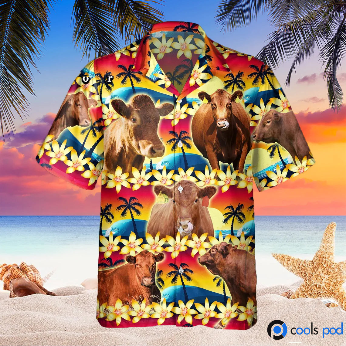 Red Angus Beach Sunset Hawaiian Shirt