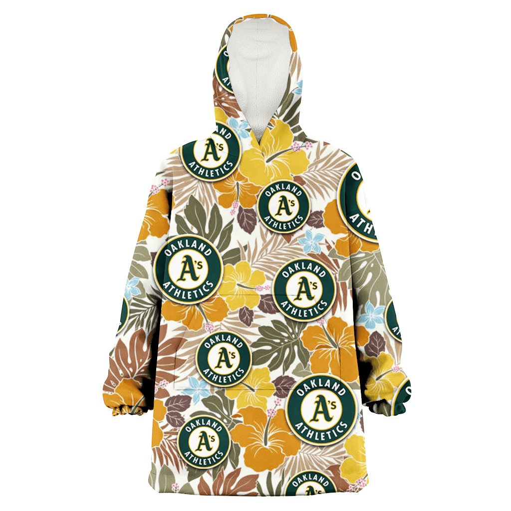 Oakland Athletics Brown Yellow Hibiscus White Background 3D Printed Hoodie Blanket Snug Hoodie