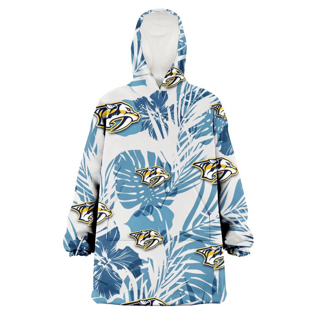 Nashville Predators Hibiscus Balm Leaves Blue And White Background 3D Printed Hoodie Blanket Snug Hoodie