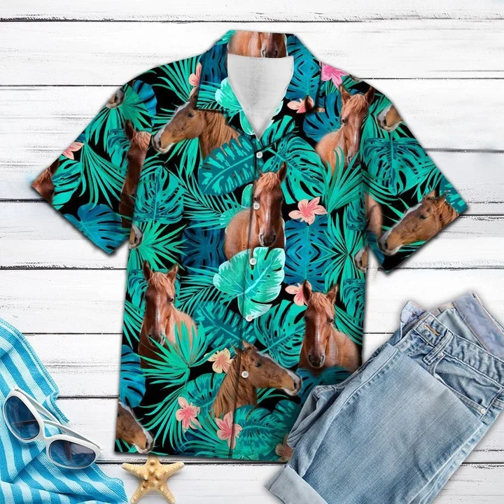 Vivid Forest With American Saddlebred Hawaiian Shirt For Men, Horse Hawaiian Aloha Shirt