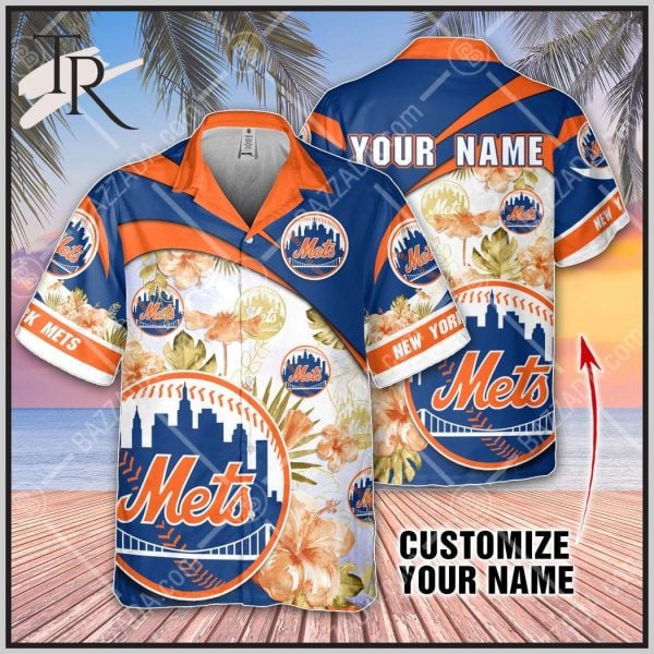 Custom Name Mlb New York Mets Orange And Blue 3D Hawaiian Shirt