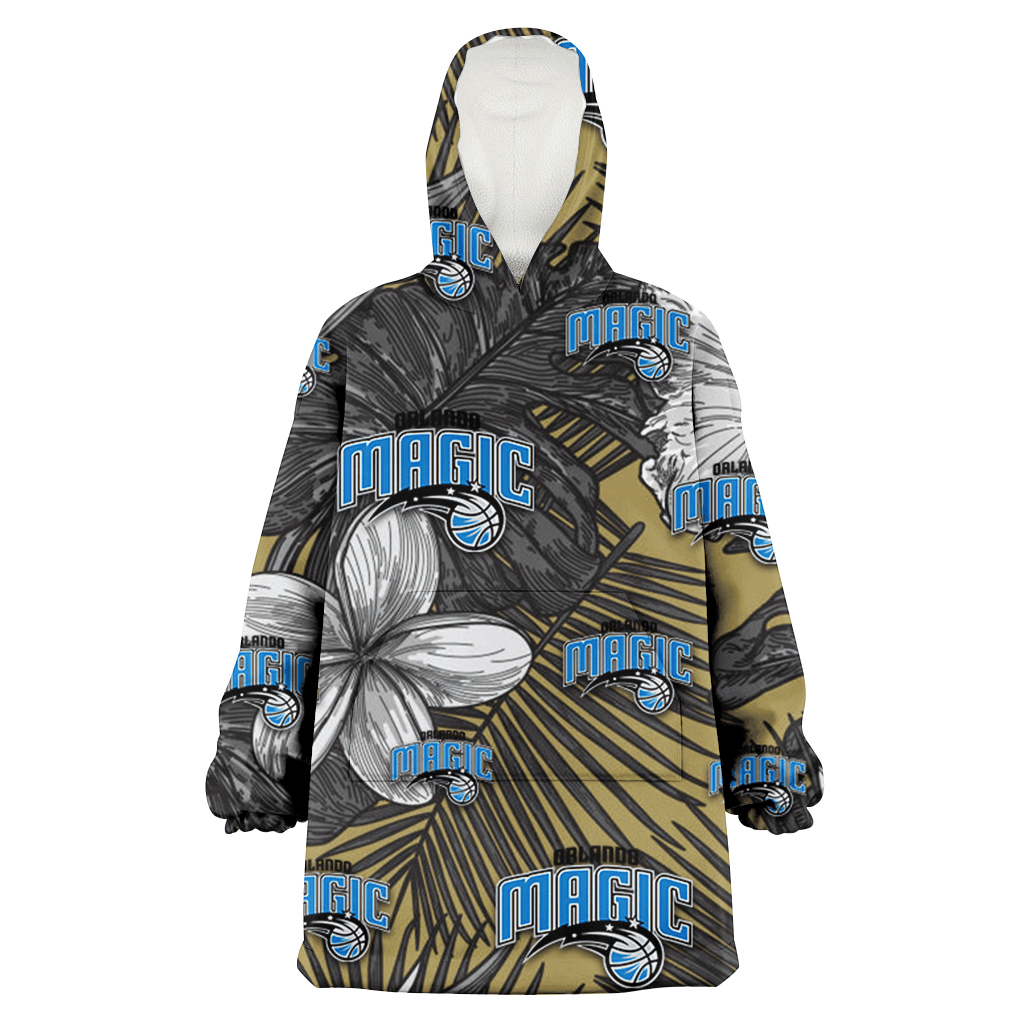 Orlando Magic Gray Sketch Hibiscus Yellow Palm Leaf Black Background 3D Printed Hoodie Blanket Snug Hoodie