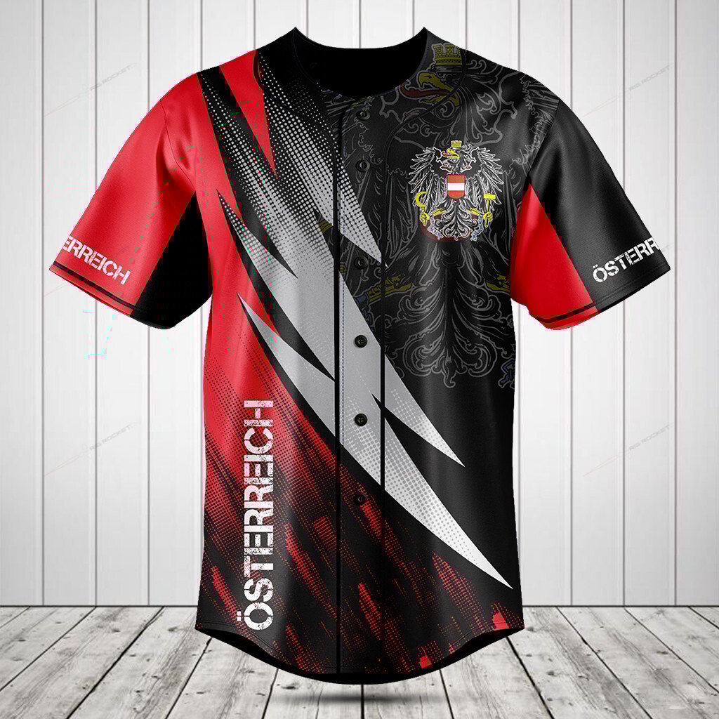 Merchcustom Ãâsterreich Coat Of Arms Fire Style Baseball Jersey For Fan