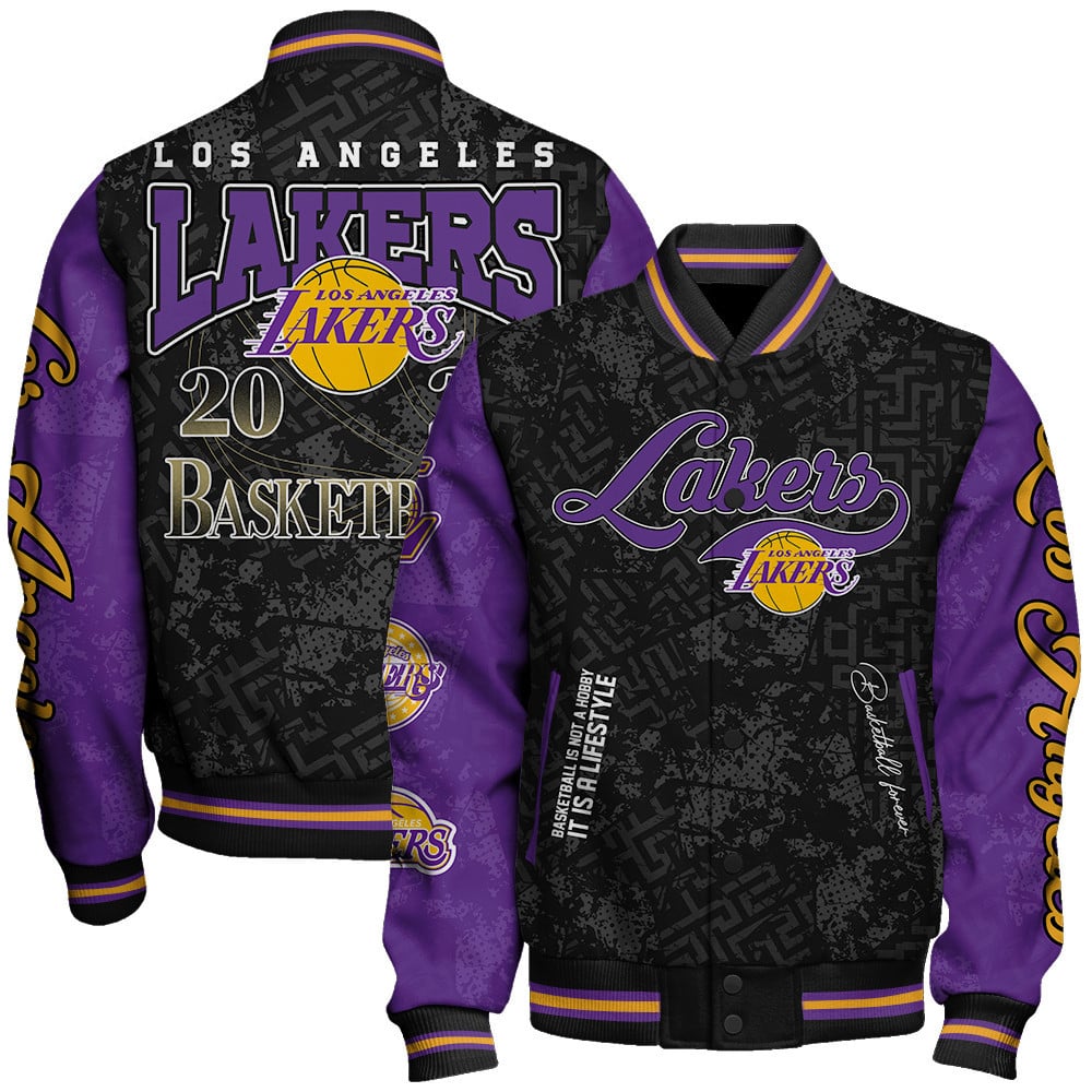 Los Angeles Lakers Team Logo Sport Pattern Basketball Forever Varsity Jacket