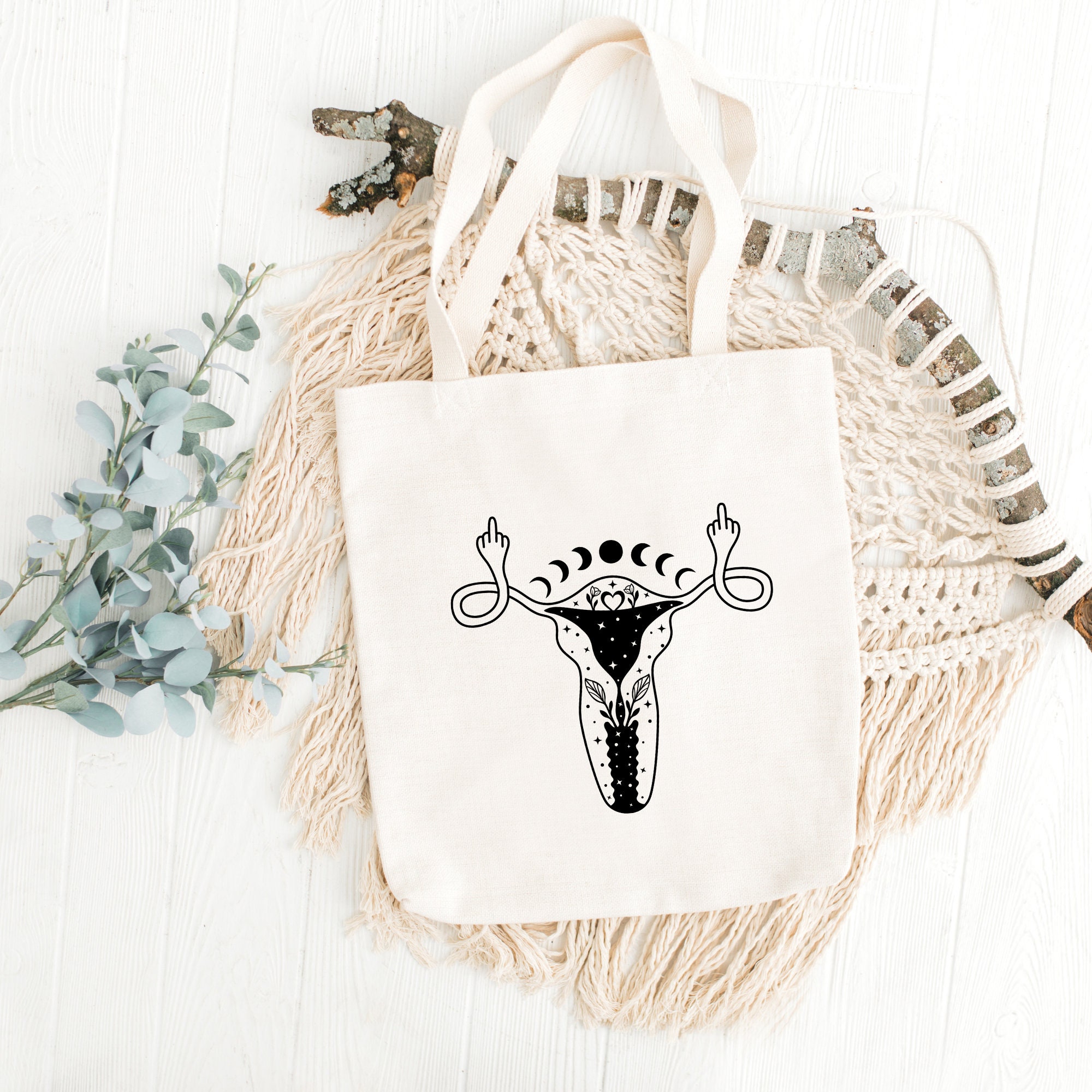 Celestial, Uterus Middle Finger, Woman Empowerment, Roe v. Wade, Canvas Tote Bag, Uterus, Woman’s Rights