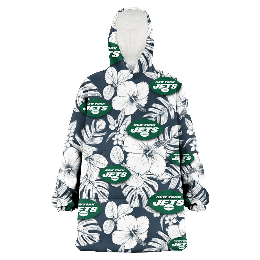 New York Jets Sketch Hibiscus Leaf Dark Gray Background 3D Printed Hoodie Blanket Snug Hoodie