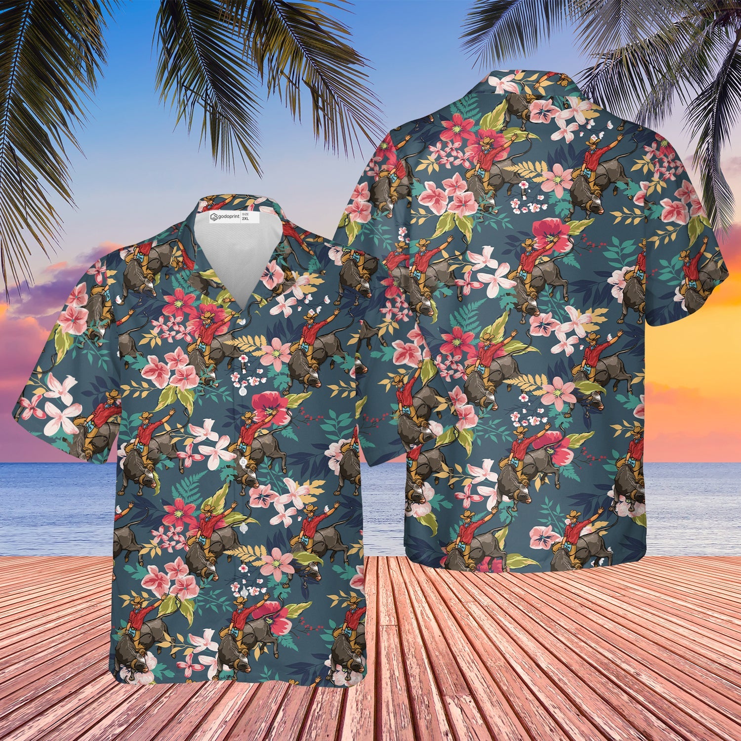 Bull Riding Hawaiian Shirt, Bull Rider Shirts For Men, Short Sleeves Button Down Summer Beach Dress Shirts