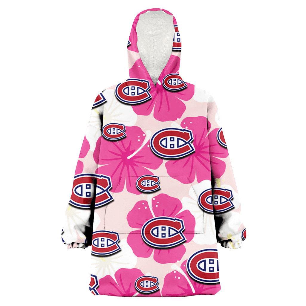 Montreal Canadiens Pink White Hibiscus Misty Rose Background 3D Printed Hoodie Blanket Snug Hoodie