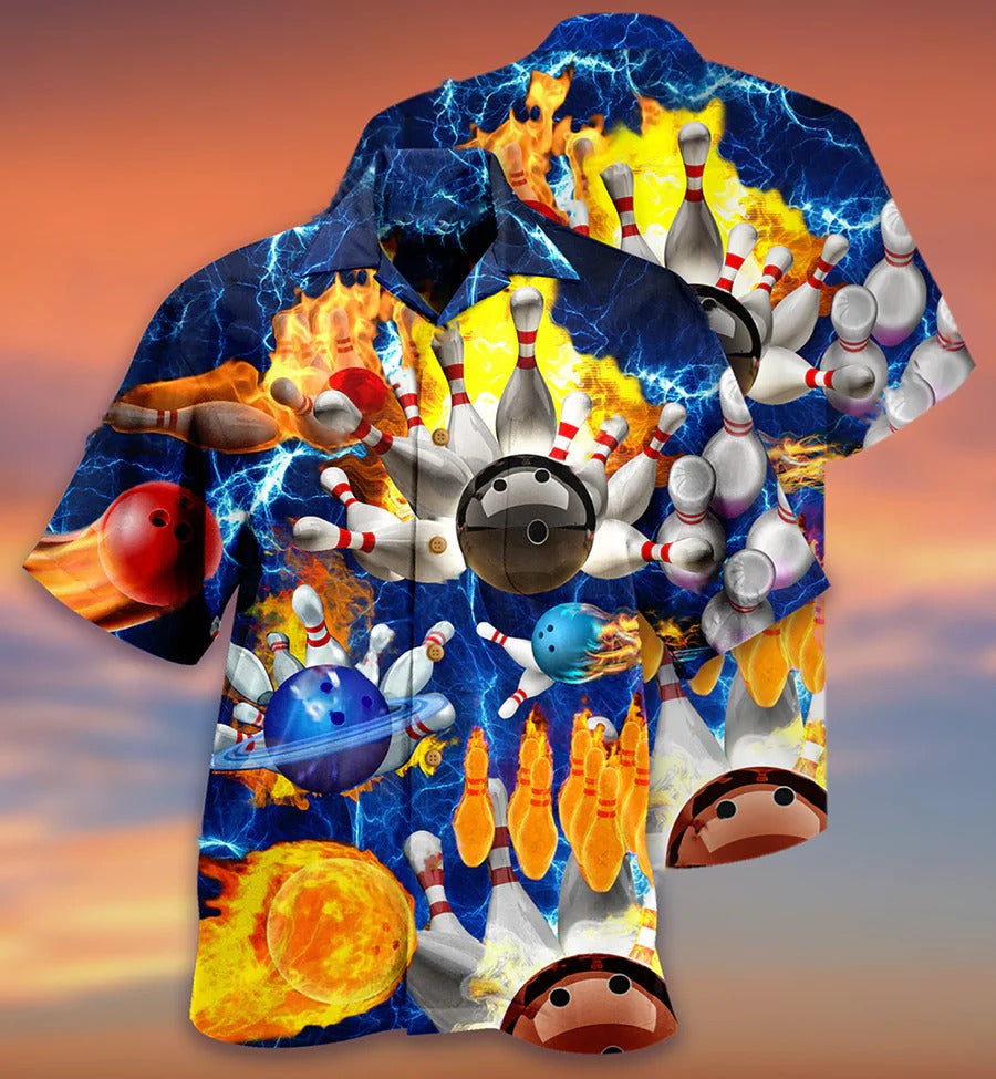 3D Bowling Hawaiian Shirt, Bowling With Flame Hawaiian Shirt, Earth Planet Bowling Shirt – Perfect Gift For Bowling Lovers, Bowlers