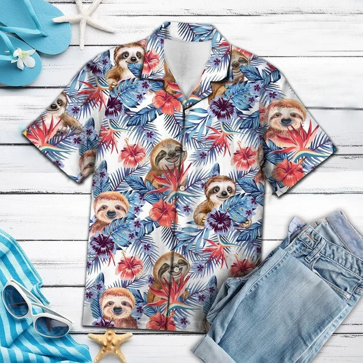 Sloth With Paradise Flowers And Hibiscus Hawaiian Shirt