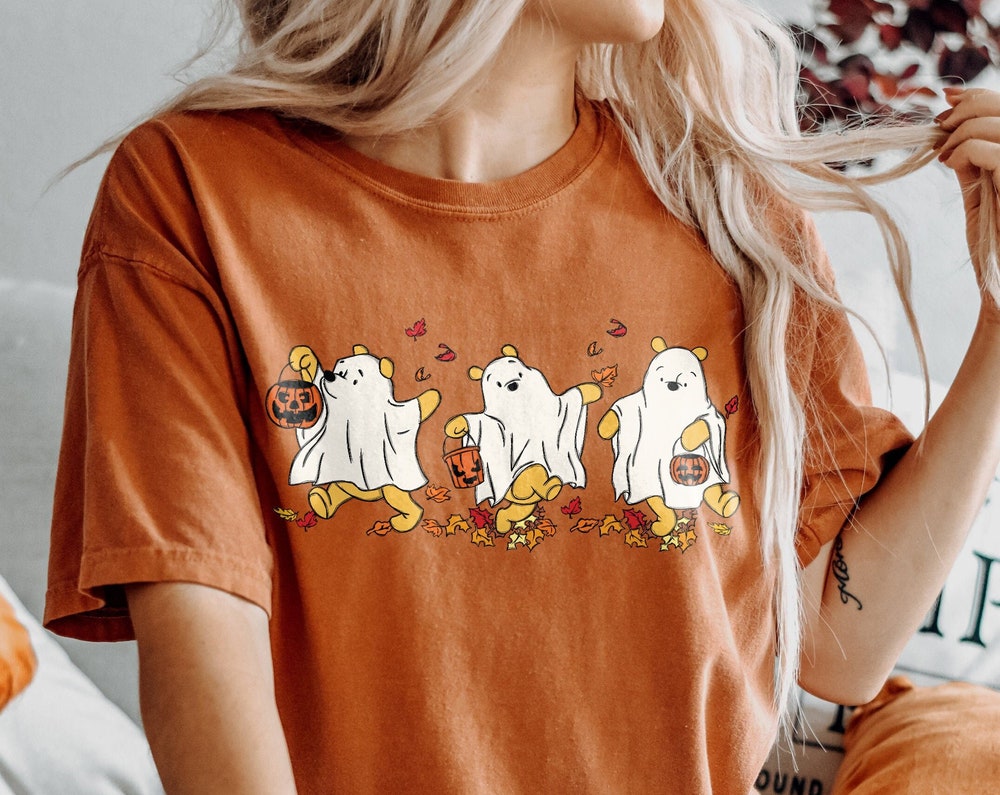 Retro Pooh Ghost Halloween Shirt, Winnie The Pooh Halloween Shirt, Spooky Season Shirt, Pooh Shirt, Cute Fall Shirt, Halloween Women's Shirt x Trending 2024 X Decanow