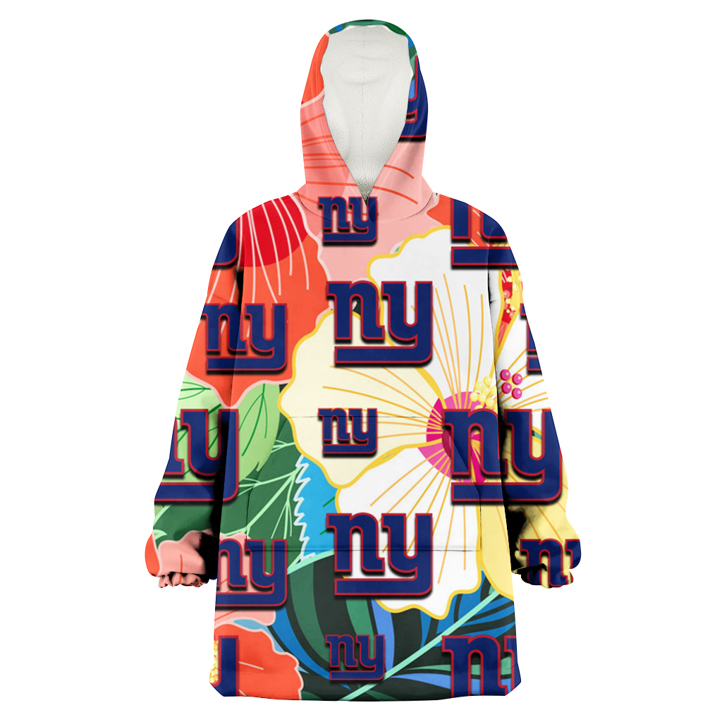 New York Giants Orange White Tropical Hibiscus Green Leaf 3D Printed Hoodie Blanket Snug Hoodie