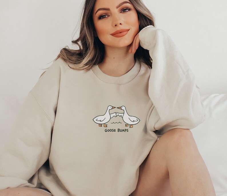 Embroidered Cute Goose Sweatshirt, Embroidered Goose Bumps Sweatshirt, Funny Sweatshirt, Ghost Sweatshirt, Trendy Crewneck or Hoodie