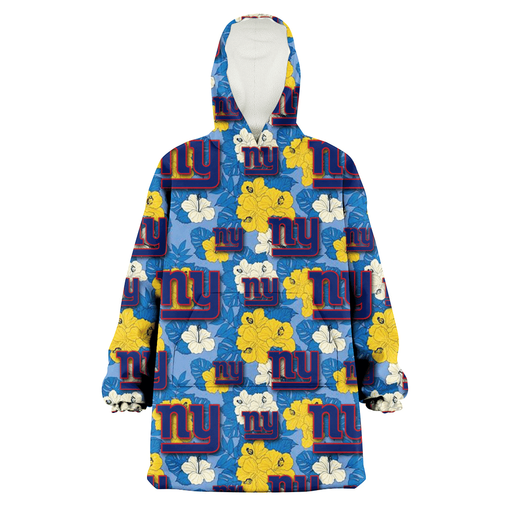 New York Giants Yellow White Hibiscus Powder Blue Background 3D Printed Hoodie Blanket Snug Hoodie