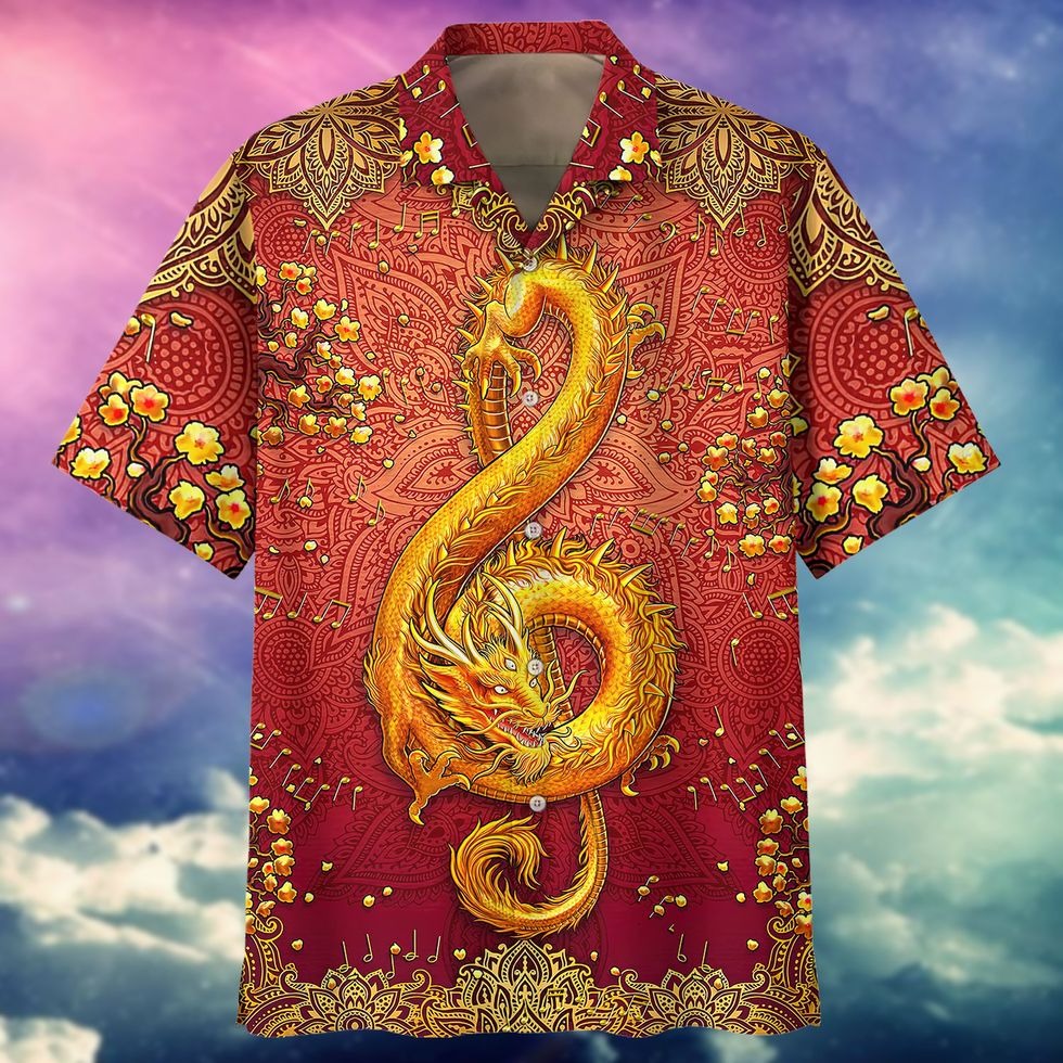 Gold Dragon Hawaiian Shirts, 3D Full Printed Hawaiian Shirt Short Sleeve, Dragon Hawaiian Shirts