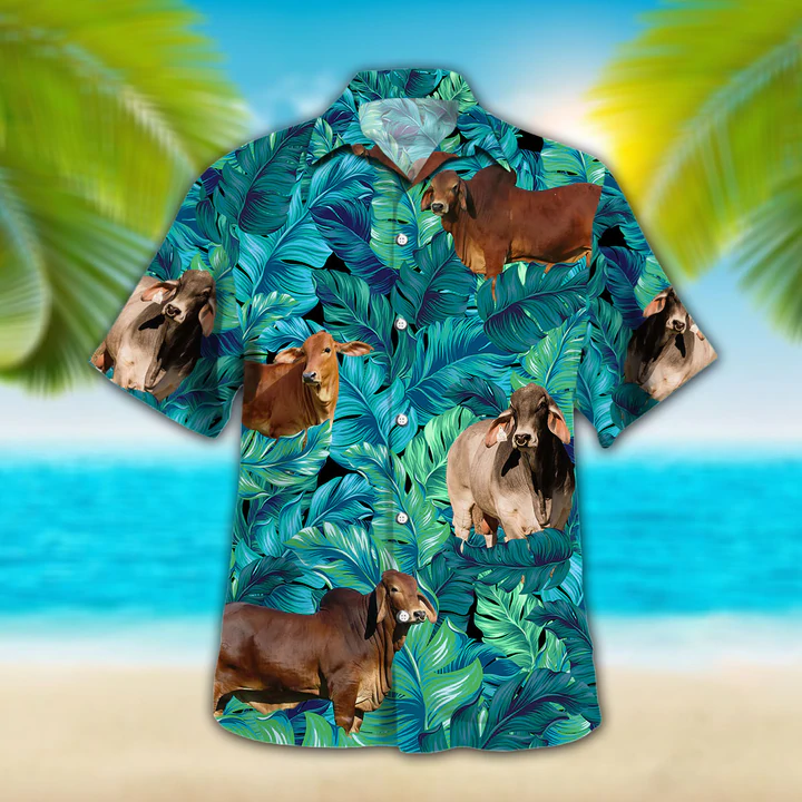 Brahman Cattle Lovers Hawaiian Shirt, Cow Hawaiian Shirt Vintage Flower, Short Sleeve Hawaiian Aloha Shirt For Men, Women