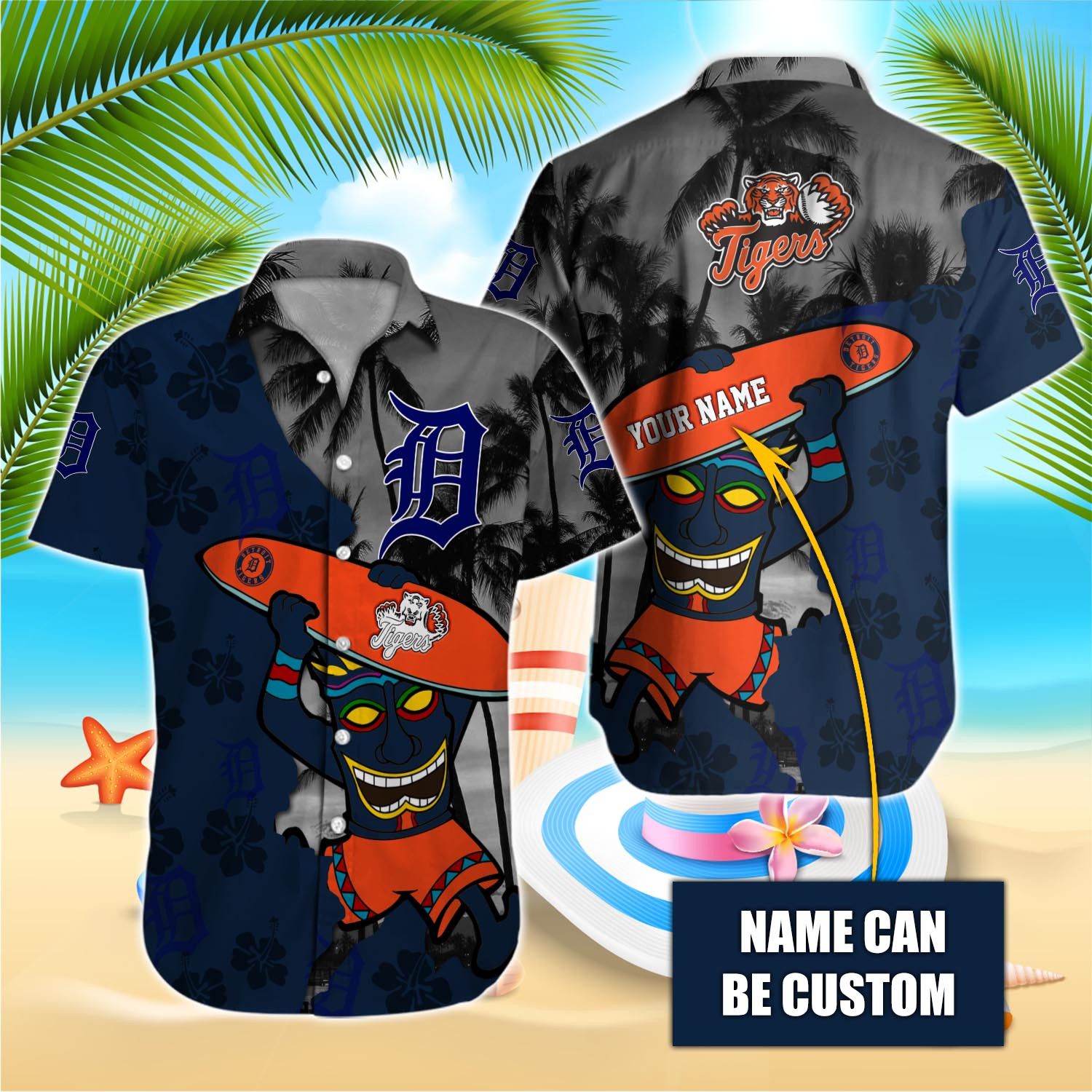 Detroit Tigers Custom Name Printed Beach Shirt