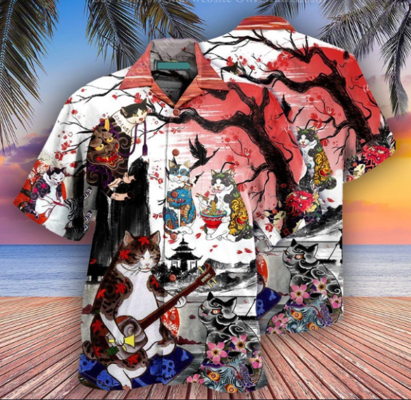 Cat Japanese Hawaiian Shirt Summer Beach Clothing Clothes For Men Women Ht