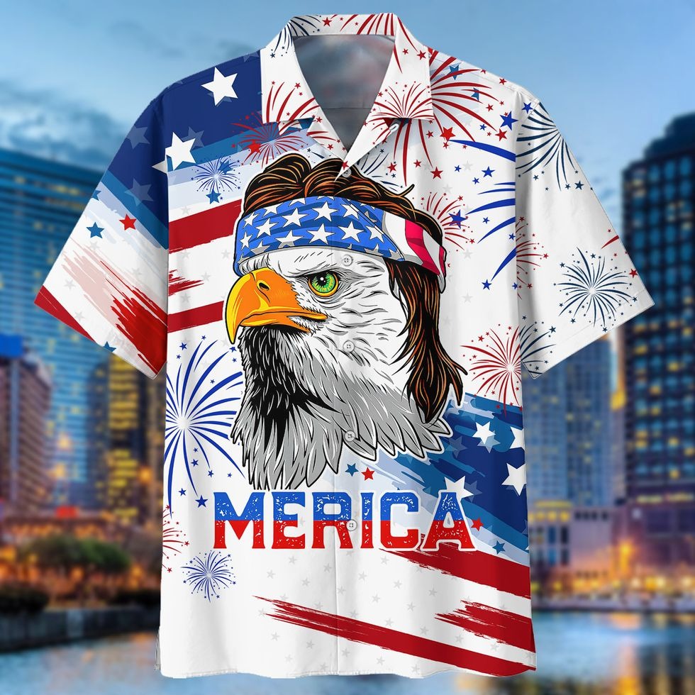 Ealge Merica Independence Day 3D Hawaiian Shirt For Dad, American Patriotic Hawaii Aloha Beach Shirts