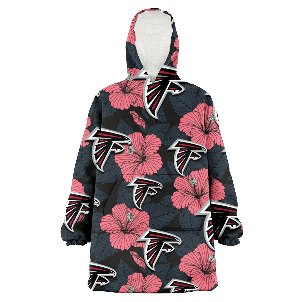 Atlanta Falcons Light Coral Hibiscus Gray Leaf Black Background 3D Printed Hoodie Blanket Snug Hoodie